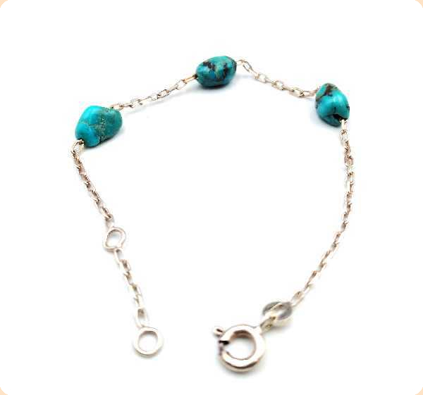 Bracelet chaîne argent 925 pierres Turquoise 16 cm